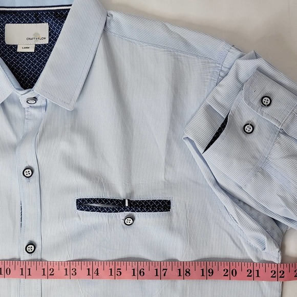 Craft Flow Seersucker Sky Blue Long Sleeve Pattern Flip Cuff Button Shirt Large - Picture 8 of 10